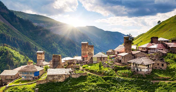 Driving through Georgian mountains